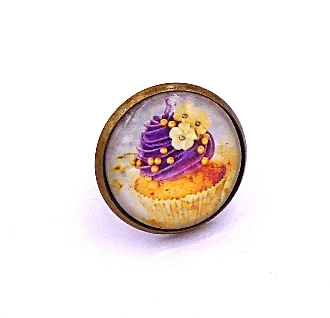 Verstelbare ring op bronzen metalen basis, glazen cabochon, handgemaakt – photo 4